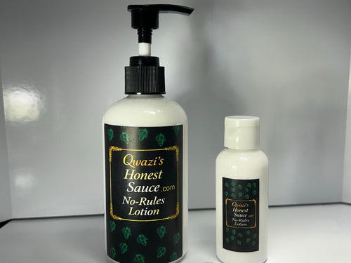 8 oz — Qwazi’s Honest Sauce “No-Rules Lotion” (Scented) includes free 2 oz sample bottle